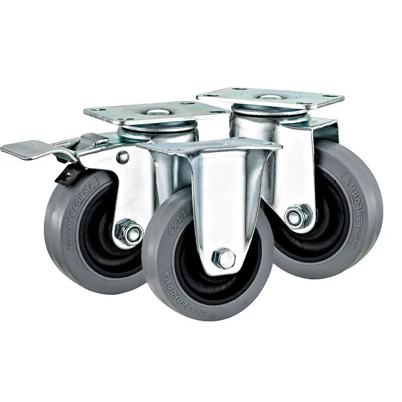 Bánh xe TPR xám chống tĩnh điện càng thép mặt bích tải nhẹ (D75x32, Dẫn hướng)