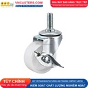 Bánh xe nhựa PP trắng không bi càng thép cọc ren tải nhẹ