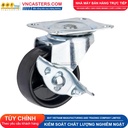 Bánh xe nhựa PP đen không bi càng thép mặt bích tải nhẹ